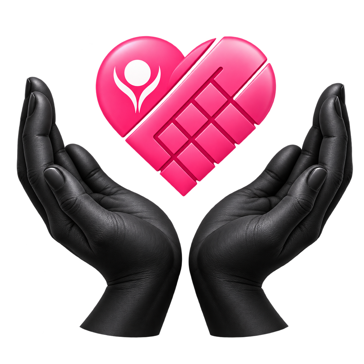 The pink Angels Care heart held in two open hands